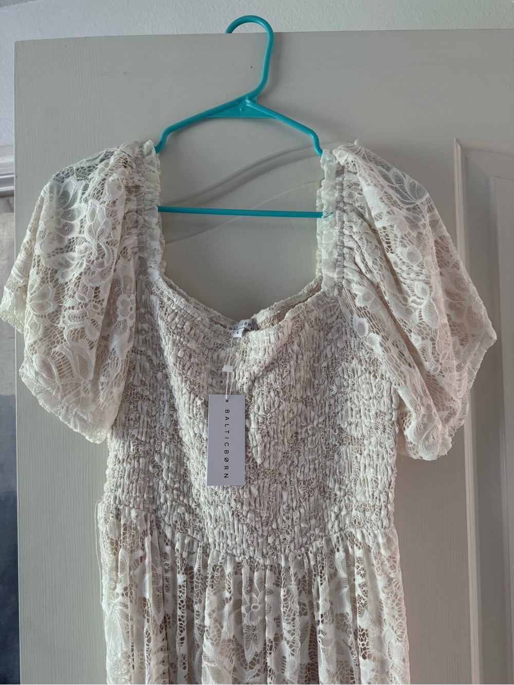 Baltic Born Cream Lace Puff Sleeve Maxi Dress